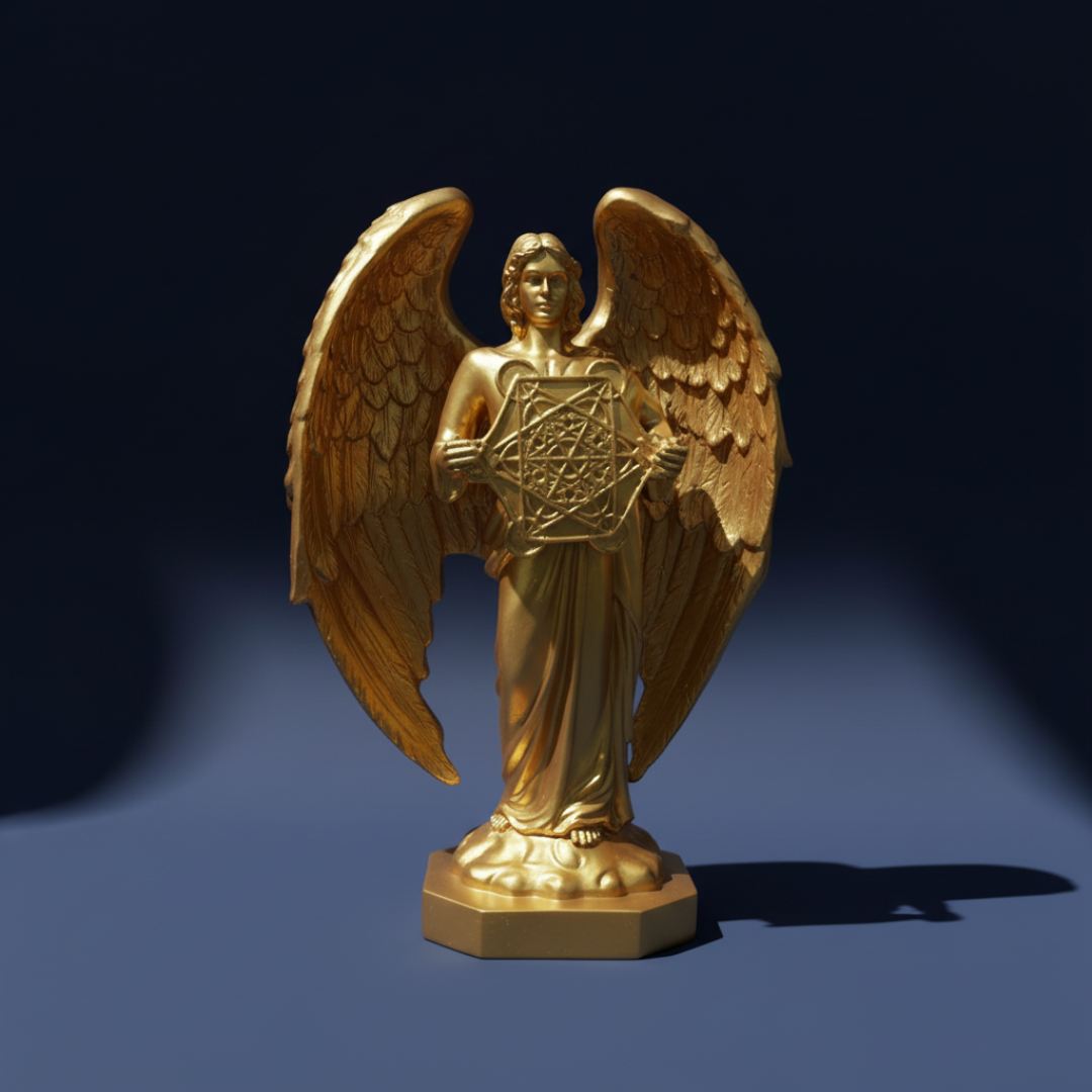 BAKA Archangel Judaism Metatron Statue Idol Perfect Reiki Healing Angel Holding Sacred Flower of Life Geometric Cube Statue