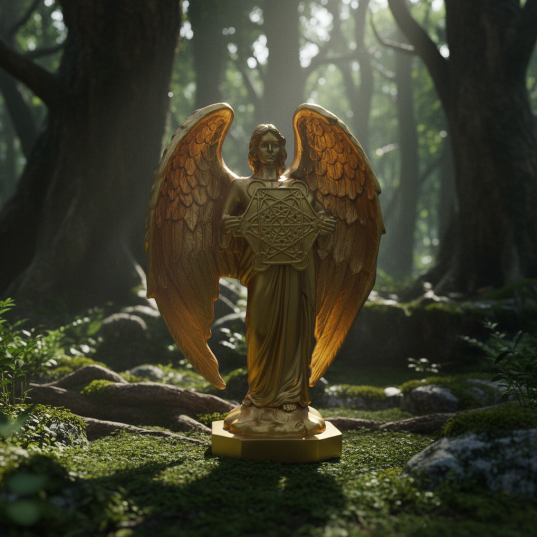 BAKA Archangel Judaism Metatron Statue Idol Perfect Reiki Healing Angel Holding Sacred Flower of Life Geometric Cube Statue