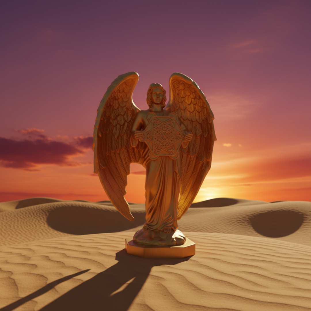 BAKA Archangel Judaism Metatron Statue Idol Perfect Reiki Healing Angel Holding Sacred Flower of Life Geometric Cube Statue